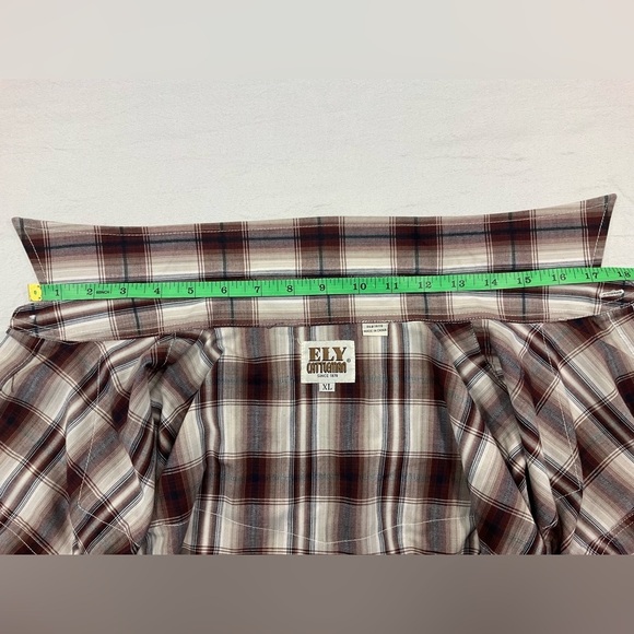 ELY Cattleman Western Yoke Shirt Pearl Snap Brown Plaid Front Pockets Men’s XL - Picture 5 of 8